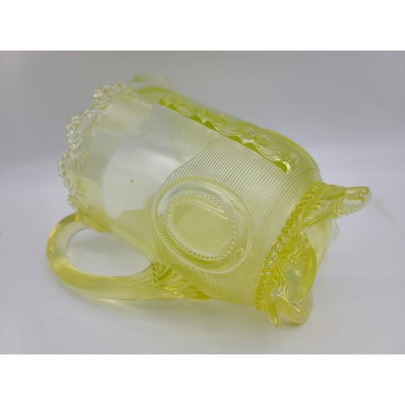Antique Indiana Tumbler Uranium Vaseline Glass Water Pitcher Jug Dewey Pattern - Picture 7 of 8